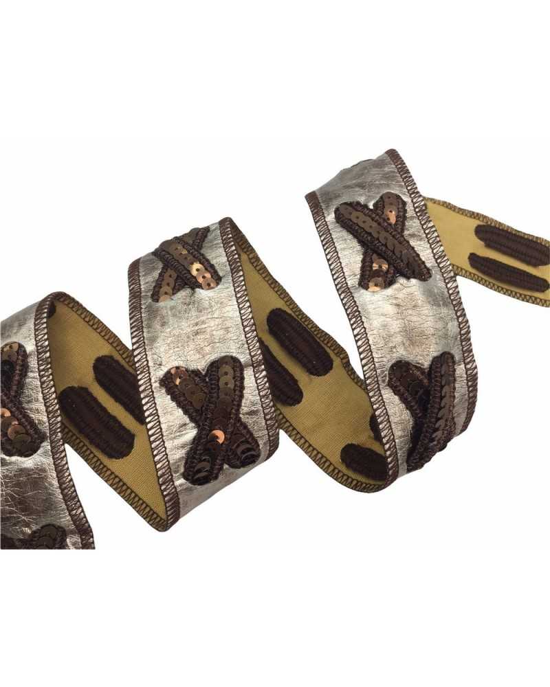 50 Cm Passamaneria Bordo Eco Pelle Paillettes Bronzo Alto 4 Cm