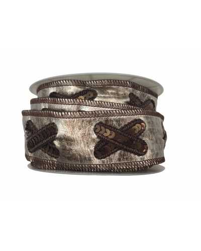 50 Cm Passementerie Bord Eco Cuir Paillettes Bronze Haut 4 Cm
