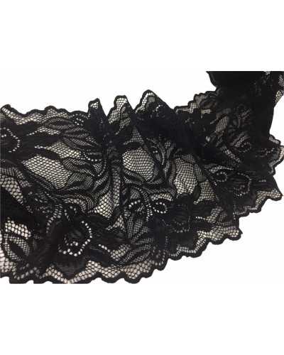 Trimmings Scalloped Lace Black Bielastic Tulle High Cm 16