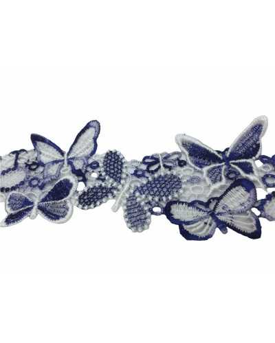 50 Cm Trimmings Embroidered Application Macramé Butterflies White Blue High 65 Mm