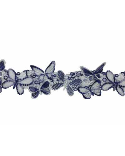 50 Cm Trimmings Embroidered Application Macramé Butterflies White Blue High 65 Mm