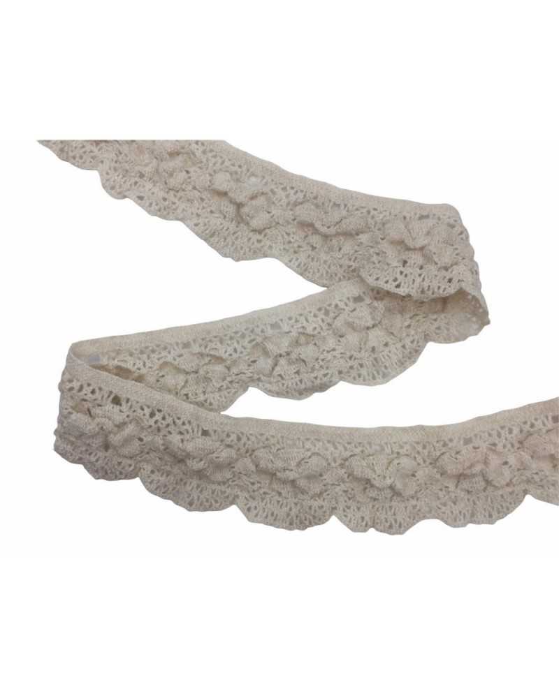 50 Cm Passementerie Dentelle Mixte Laine Groffée Élastique Beige Haut 6 Cm