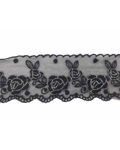 50 Cm Encaje Tul Punta Bordada Rosas Festoneadas Hilo Lurex 6 Cm Alto