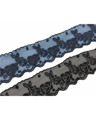 50 Cm Encaje Tul Punta Bordada Rosas Festoneadas Hilo Lurex 6 Cm Alto