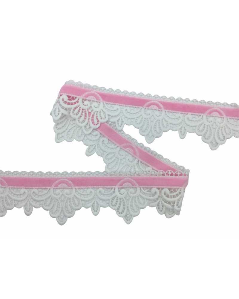 Passementerie Dentelle Macramè Bord Velours Coton Blanc 75 Mm De Haut