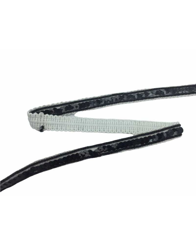 Passementerie Bordure Couvrant Paillettes Noir Blanc Haut 15 Mm