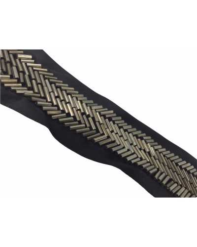 Pasamanería 60 Cm Borde Negro Con Tubos Cosidos De Metal Plateado De 4 Cm De Alto