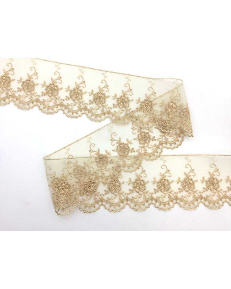 50 Cm Trimmings Tulle Lace Embroidered Flowers Scalloped 6 Cm High