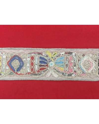50 Cm Gallone Tramezzo Ricamato Alto cm 6 Paillettes Base Bianca