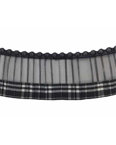 50 Cm Trimmings Plissè Organza Scossese Tafta Black Lace 75 Mm High