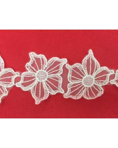 50 Cm Passementerie Fleur Organza Blanc Point Recouvert 5 Cm De Haut