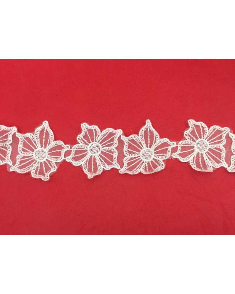 50 Cm Passementerie Fleur Organza Blanc Point Recouvert 5 Cm De Haut