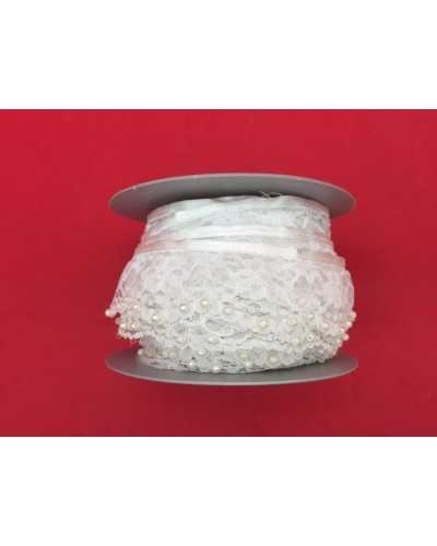 50 Cm Passementerie Dentelle Double Volant Blanc Perle 45 Mm De Haut