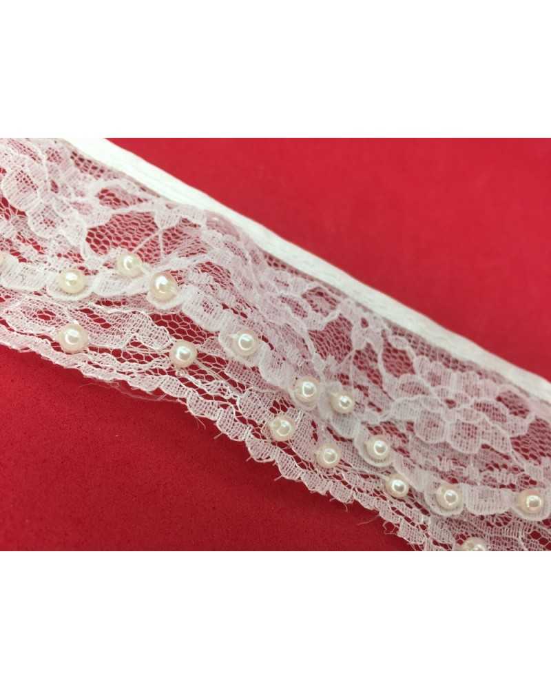 50 Cm Passementerie Dentelle Double Volant Blanc Perle 45 Mm De Haut