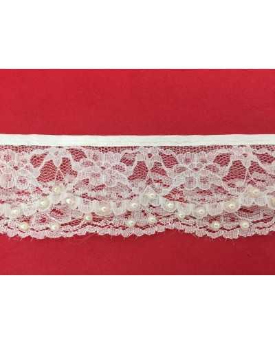 50 Cm Pasamanería Encaje Doble Volante Cuenta Blanca 45 Mm Alto