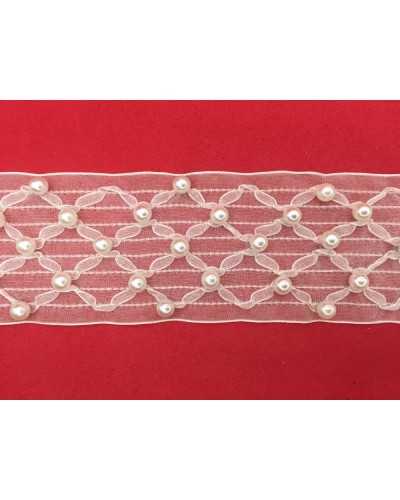 50 cm passementerie organza losange perle partition lait blanc haut 5 cm