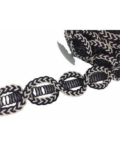 Passementerie copripunto Tressé Bicolore Ovale Blanc Bleu Foncé Haut 25 Mm