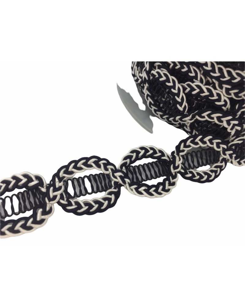 Trimmings copripunto Braided Bicolor Oval White Dark Blue High 25 Mm