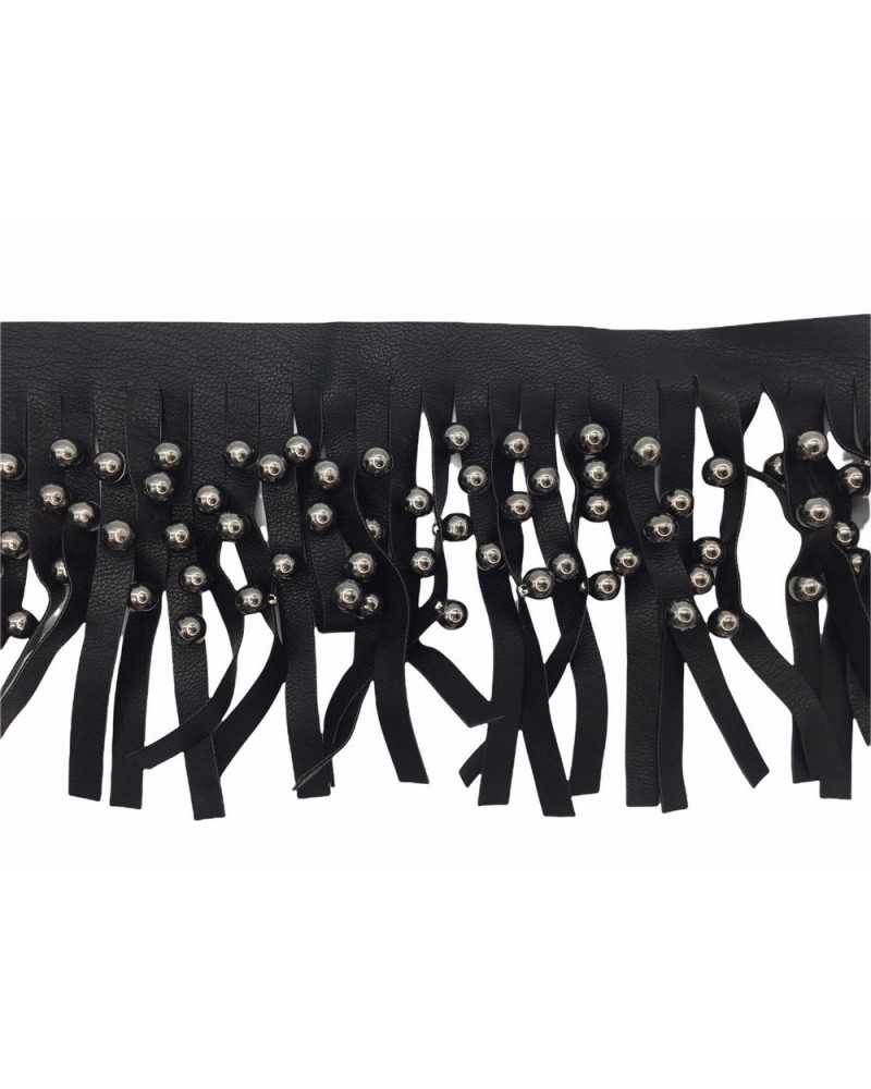 25 cm schwarze Fransenbesätze, Kunstledernieten, dunkelsilberne Metallkugel, 10 cm hoch