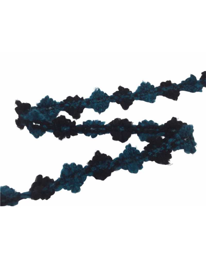 Schwarzer, blaugrüner Wollbesatz, Rautenmuster, 3 cm hoch