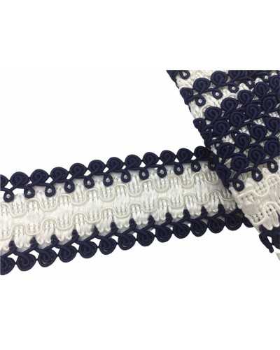 Passamaneria Coripunto Bordo Tramezzo Bianco Blu Alto 4 Cm