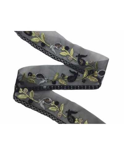 50 Cm Passementerie Bord Brodé Lurex Perle Paillettes Organza Noir Haut 6 Cm