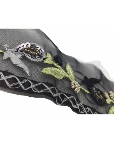50 Cm Passamaneria Bordo Ricamato Lurex Pearl Paillettes Organza Nero Alto 6C