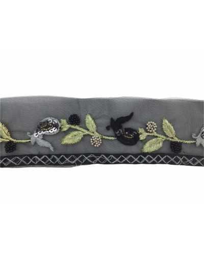 50 Cm Passamaneria Bordo Ricamato Lurex Pearl Paillettes Organza Nero Alto 6C