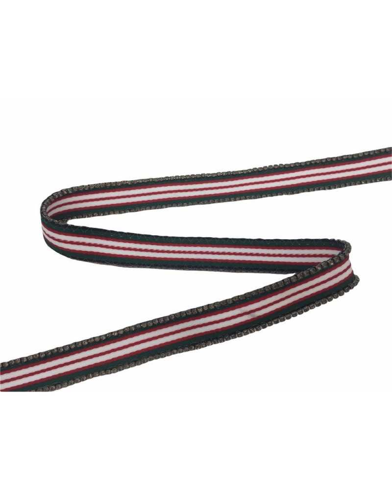 50 Cm Passamaneria Strass 2 File Canna Fucile Raso Cotone Riga Bianco Verde Rosso Alto 18 Mm