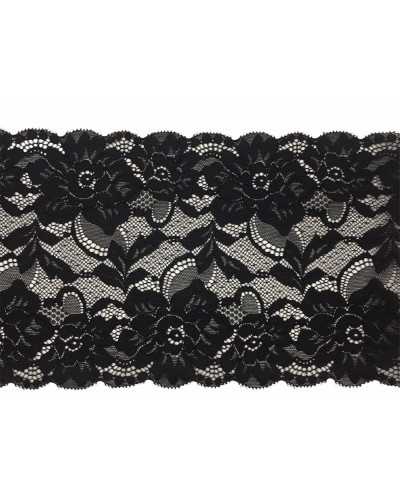 Besatzteiler, elastische Spitze, gewellte Blumen, Rosen, Blätter, 20 cm hoch
