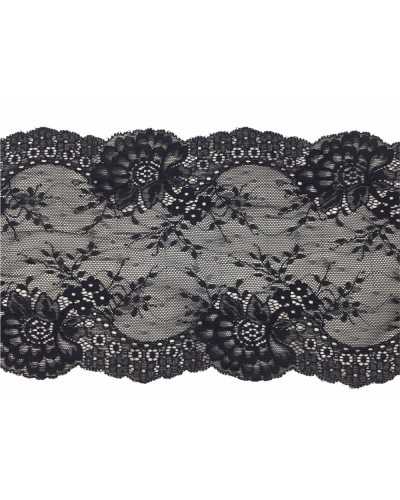 Passementerie Dentelle Dentelle Élastique Motif Fleurs Roses Branches Feuilles Haut 17 Cm