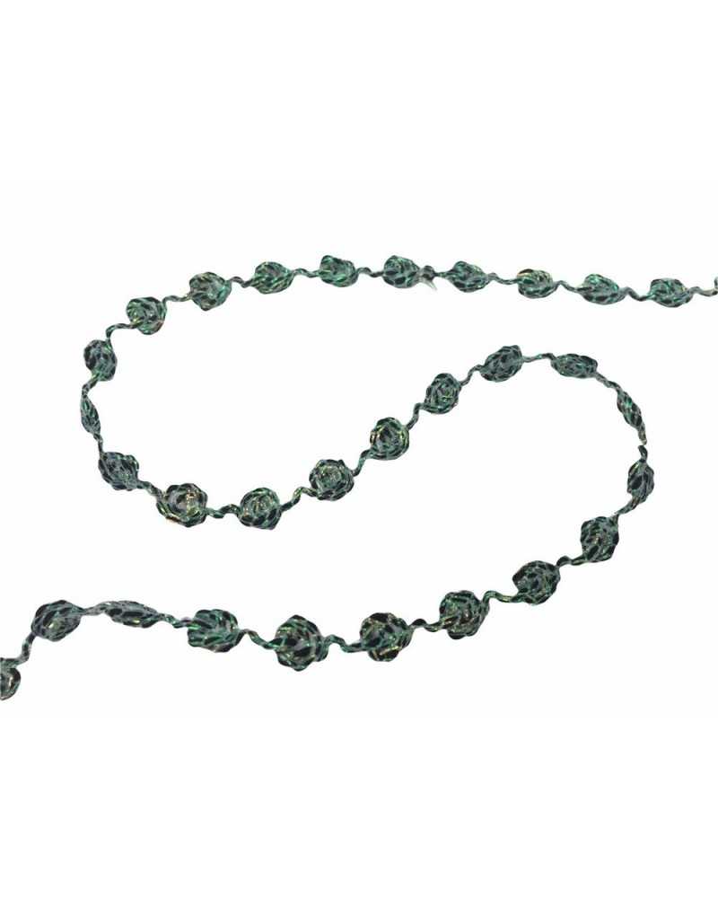 Pasamanería Cubrepunto Bordado Florecillas Lurex Verde y Negro 1 cm alto