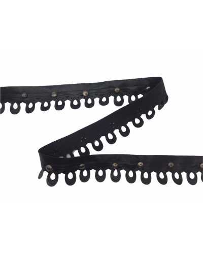 Passamaneria Frangia Eco Pelle Smerlata Borchie Nero Alta 27 Mm