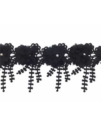 50 cm Verzierungen Fransen Makramee-Blume Georgette Perlweiß hoch 9 cm