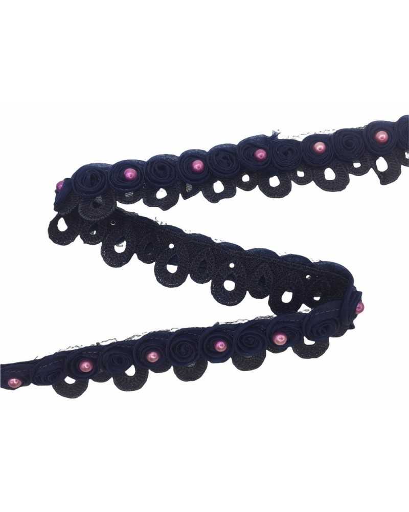 50 Cm Passementerie Bleu Macramé Fleur Organza Perle Haute 25 Mm