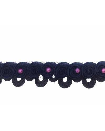 50 Cm Passementerie Bleu Macramé Fleur Organza Perle Haute 25 Mm