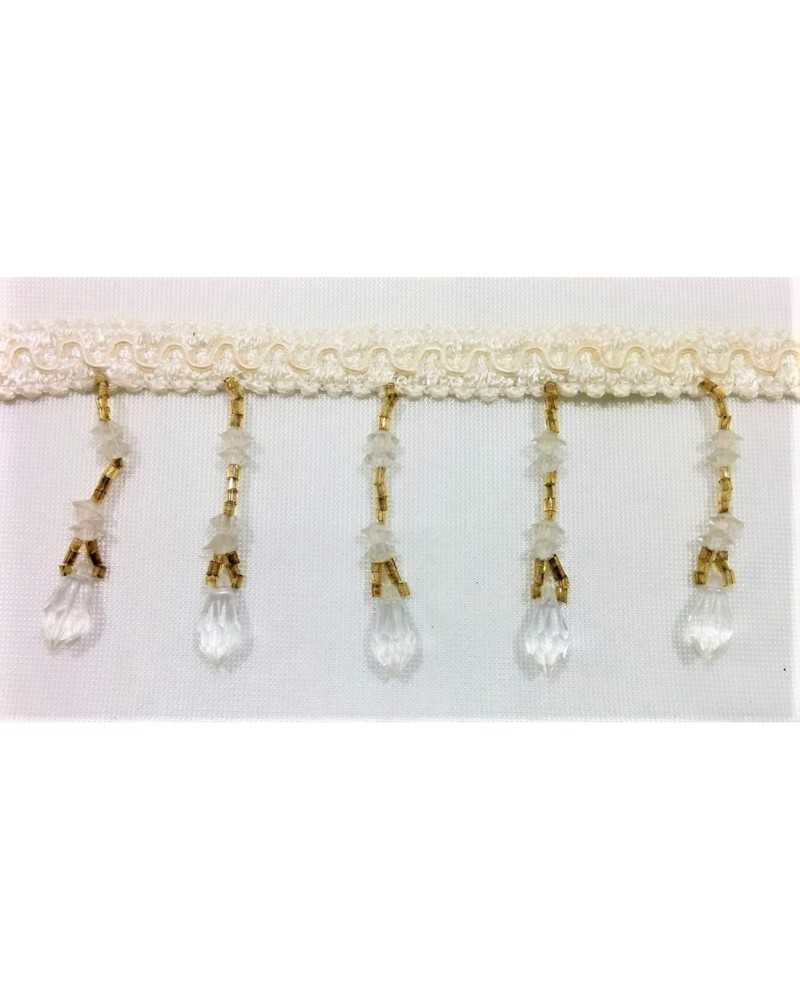 Passamaneria con pietre trasparenti a goccia e tubettini cuciti oro alta 6 cm