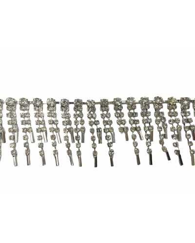 10 Cm Trimmings Jewel Strass Silver Steel Fringe High 35 Mm