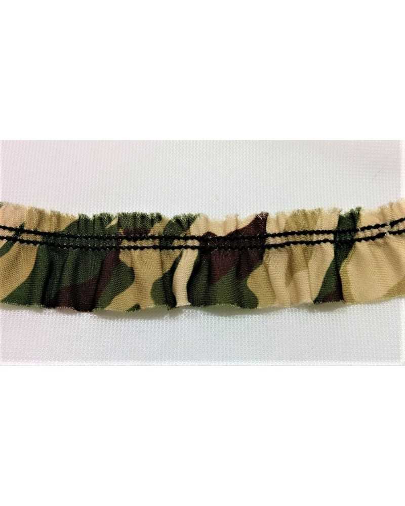 Pasamanería Rouches elástica leopardo y camuflaje de 2 cm de altura para cenefas