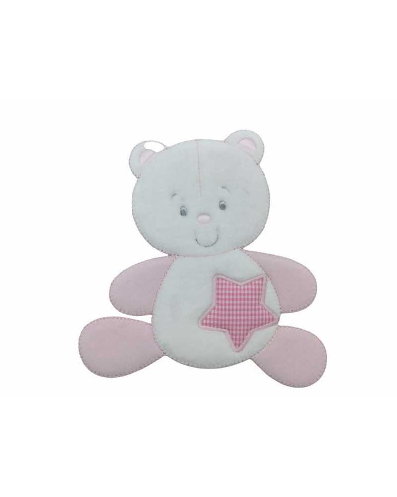 Application Thermoadhésive Bébé Ourson Blanc Velours Etoile 14x14 Cm