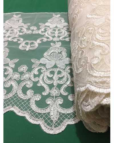 50 cm Trimmings Ecru Lace Tulle Rebrodè Lace Scalloped Embroidered 45 Cm High