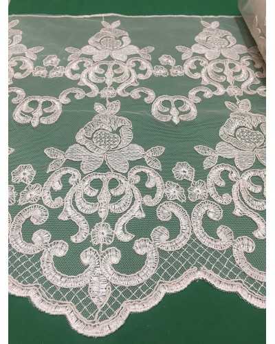 50 cm Passementerie Dentelle Tulle Ecru Festonné Dentelle Rebrodè Brodée 45 Cm De Haut