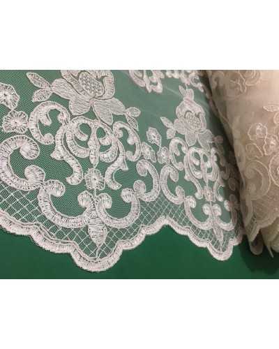 50 cm Trimmings Ecru Lace Tulle Rebrodè Lace Scalloped Embroidered 45 Cm High