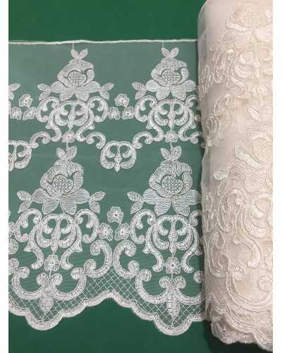 50 cm Passementerie Dentelle Tulle Ecru Festonné Dentelle Rebrodè Brodée 45 Cm De Haut