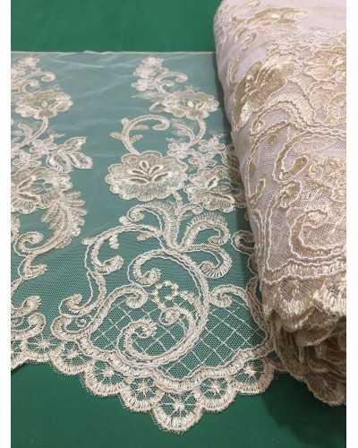 50 Cm Passementerie Dentelle Tulle Rebrodè Dentelle Festonnée Fleur Brodée Rose Haut 45 Cm
