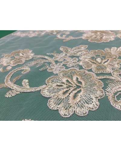 50 Cm Passementerie Dentelle Tulle Rebrodè Dentelle Festonnée Fleur Brodée Rose Haut 45 Cm