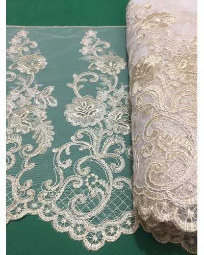 50 Cm Passementerie Dentelle Tulle Rebrodè Dentelle Festonnée Fleur Brodée Rose Haut 45 Cm