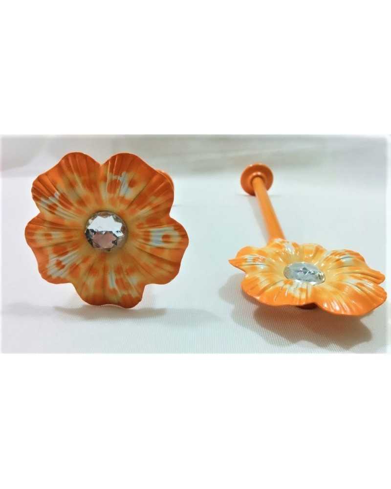 Paar Raffhalter für Vorhänge aus Stahl mit Wandhaken, Leopardenblumenmodell mit großen Strasssteinen 65x150 mm