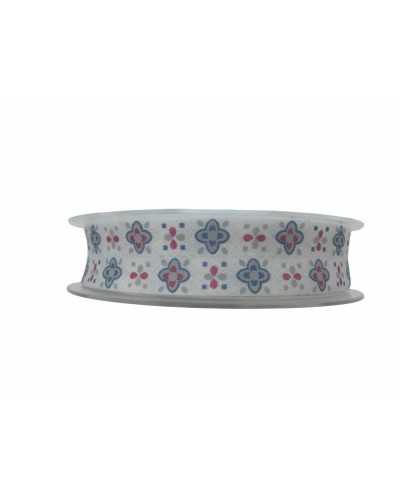 Passementerie Biais Imprimé Géométrique Blanc Petit Fuchsia Bleu Haut 20 Mm
