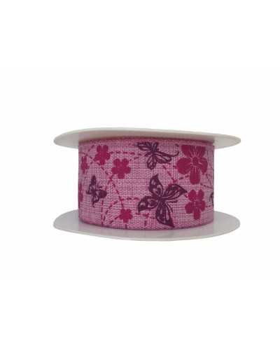 Trimmings Fuchsia Ribbon Canvas Print Butterfly Flower High 4 Cm